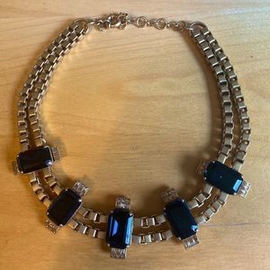 J crew statement necklace, gold tone with blue stones